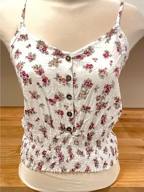 Active USA Floral Button-Front Smocked Hem Cami Top